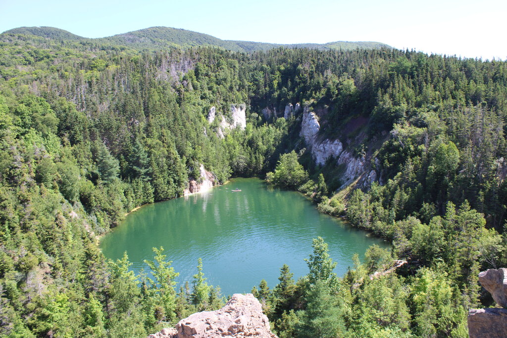 view of gypsum mine lake from above