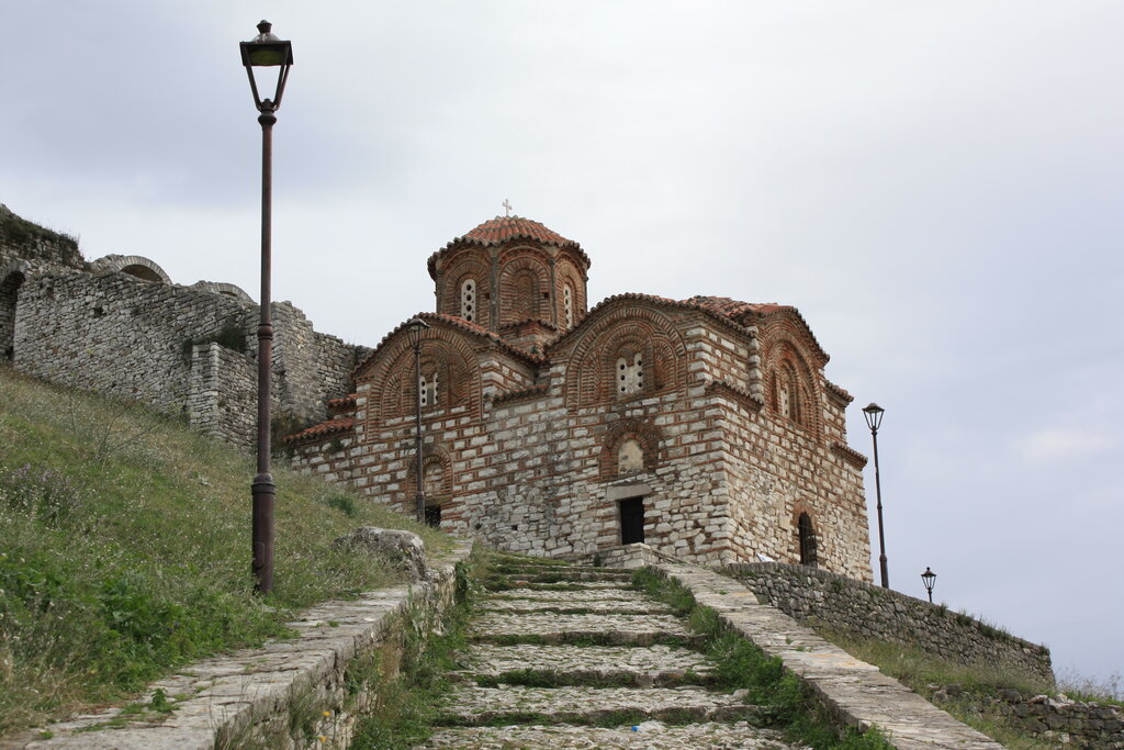view of Holy Trinity Church, perched on the hillside in Berat Castle