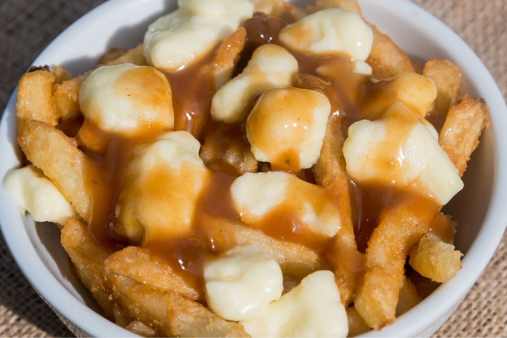 French fries topped with cheese curds and covered in gravy - this is a traditional food in quebec and in canada