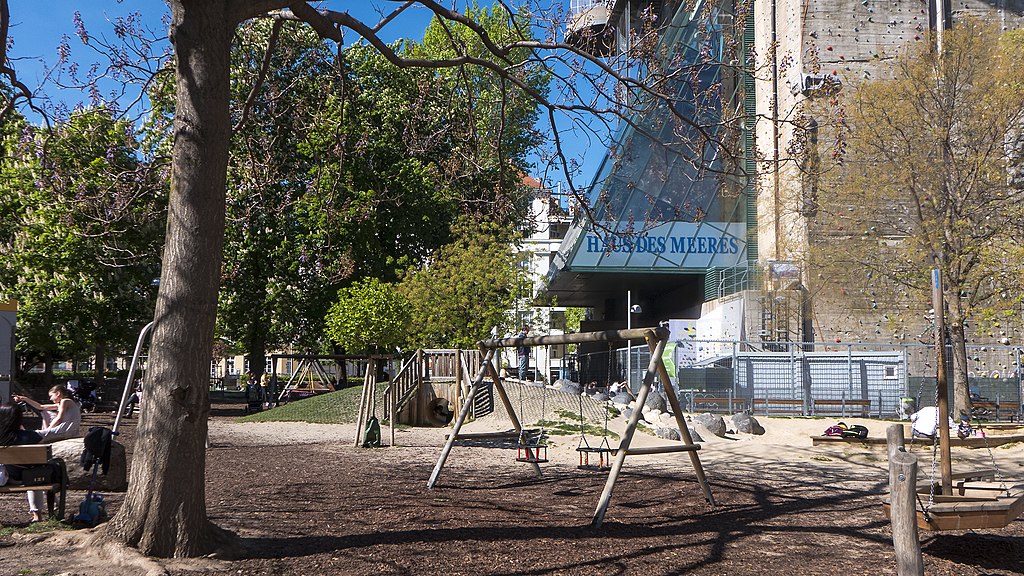 swings and play equipment at Esterhazy - one of the playgrounds in vienna near the Haus des Meeres
