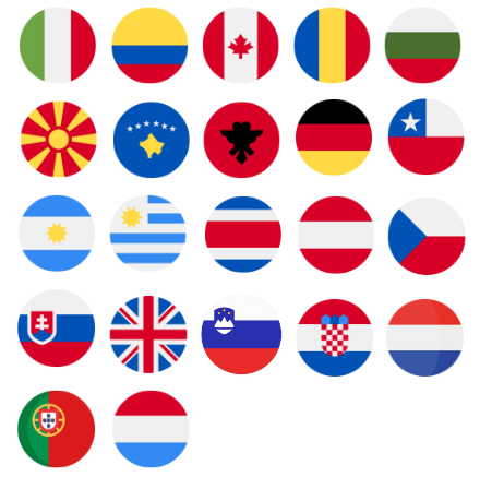 round icons of various country flags representing the 22 countries wanderlust with kids has visited